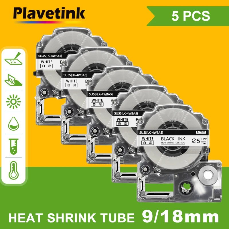 

Plavetink 5PCS Compatible SU5S SU5Y SU11S SU11Y 9/18mm Heat Shrink Tubes For Epson/King Jim LA-4WBA5 LA-4YBA5 for LW-300 LW-400