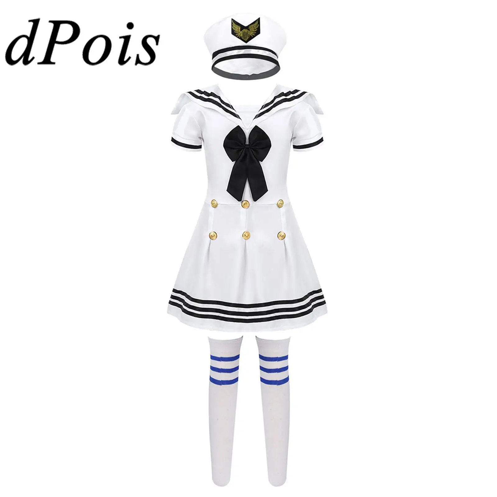 

Kids Girls Sailor Uniform Cosplay Costume Children School Chorus Theme Party Performance Dance Wear Dress with Hat Socks Set