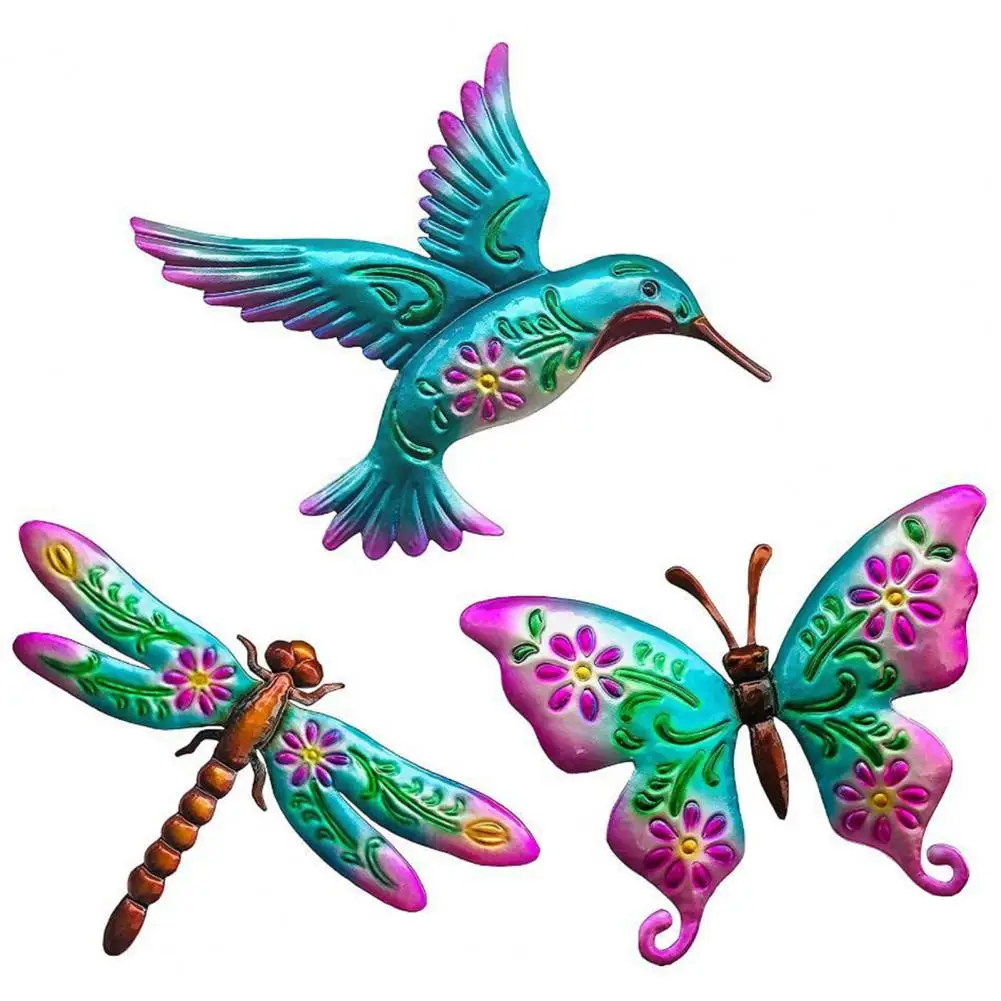 

1 Set Hummingbird Fence Decor Realistic Looking 3D Visual Effect Non-Fading Highly Simulated Butterfly Hummingbird Wall Sculptur