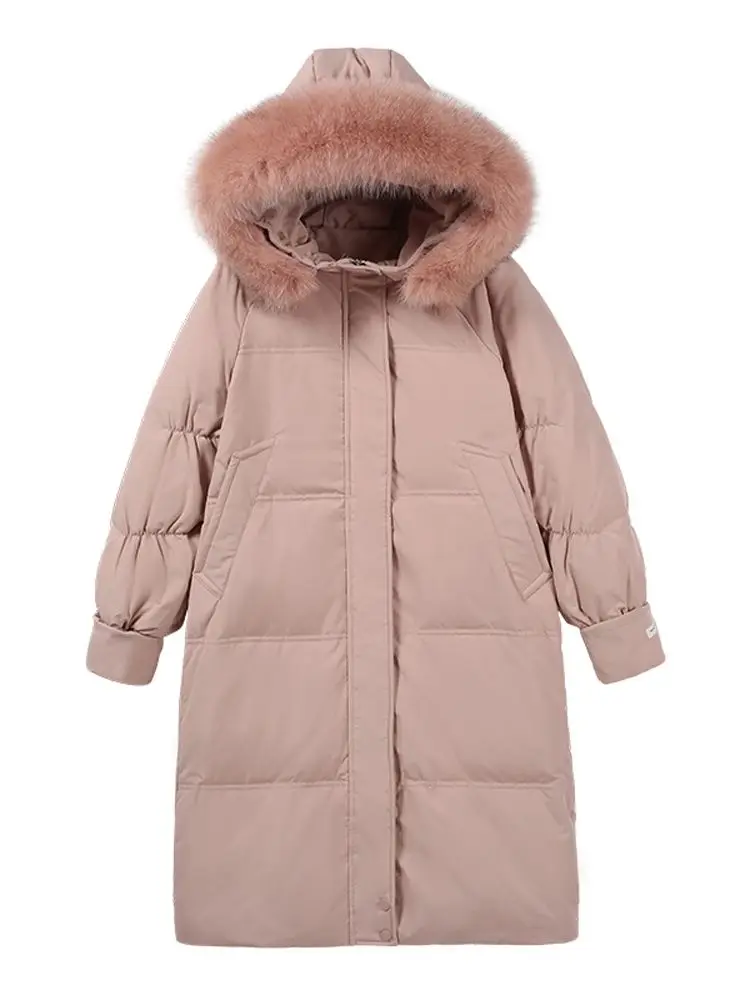 Women Long Down Jacket New Casual Style Fox Fur Collar White Duck Down Jackets Autumn Winter Coats And Parkas Female Outwear