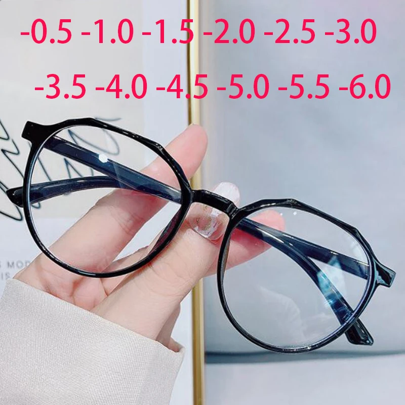 

-1.0-1.5 -2.0 -2.5 -3.0 To -6.0 New Three Dimensional Polygonal Glasses Transparent Colors Frame Student Men Women Oval Eyewear