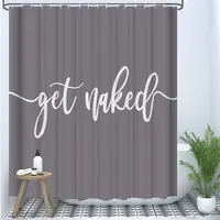 Shower Curtain Funny Cute Get Naked Fashionable Grey Background White Word Machine Washable Bathroom Curtain Decor Set with Hook