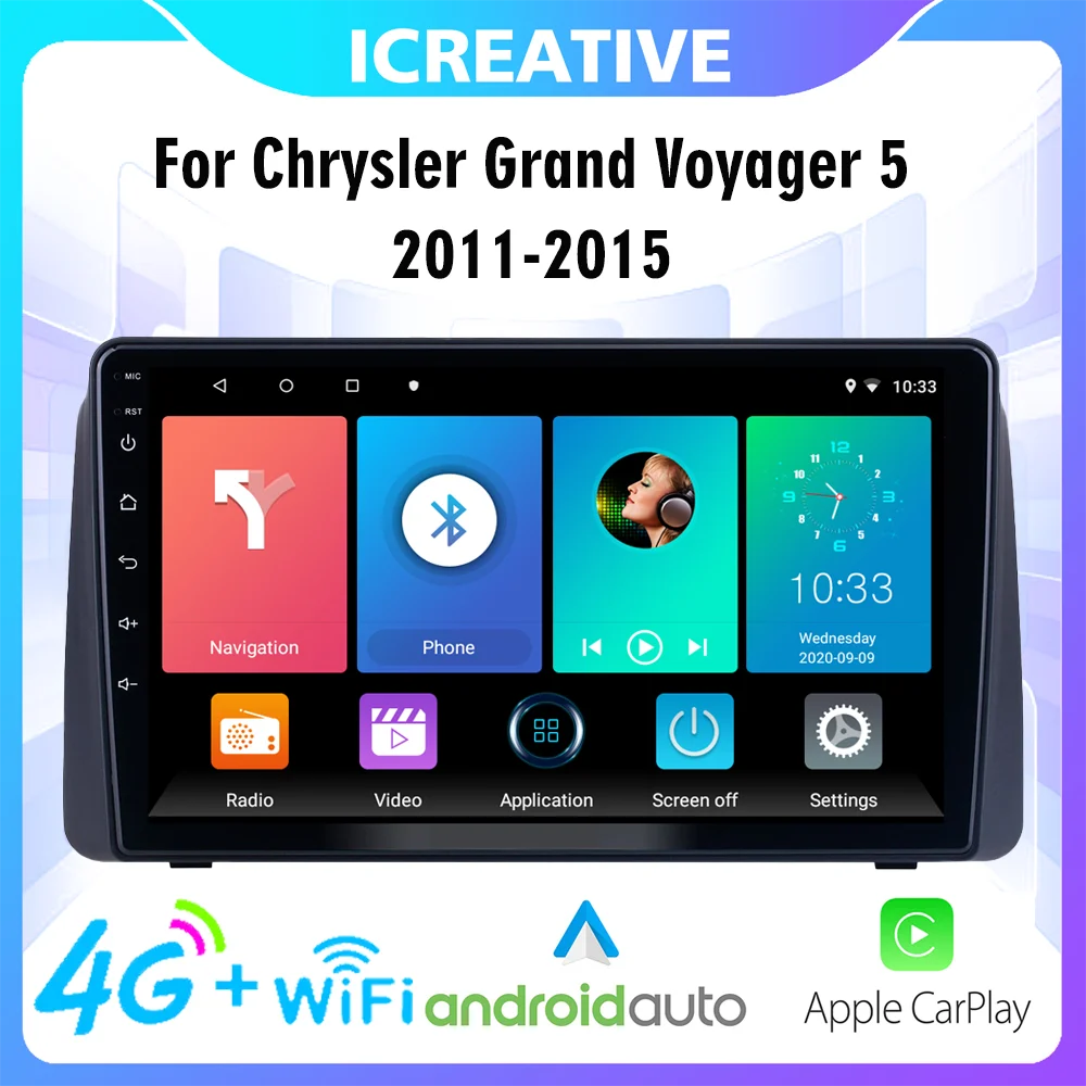 

For Chrysler Grand Voyager 5 2011-2015 Android 2 Din 9 Inch 4G Carplay Car Radio WIFI GPS Navigation FM Autoradio Stereo