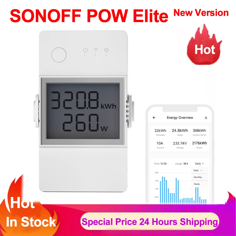 SONOFF POW Elite Wifi Smart Power Meter Switch 16A 20A Power Current Voltage Real-time Cumulative Power Consumption Save Energy