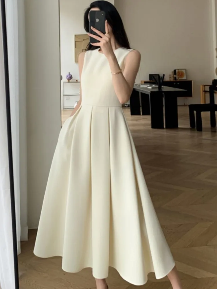 

Платье женское ТРАПЕЦИЕВИДНОЕ во французском стиле, элегантная плиссированная приталенная вечерняя одежда без рукавов, с круглым вырезом, для выпускного вечера, лето