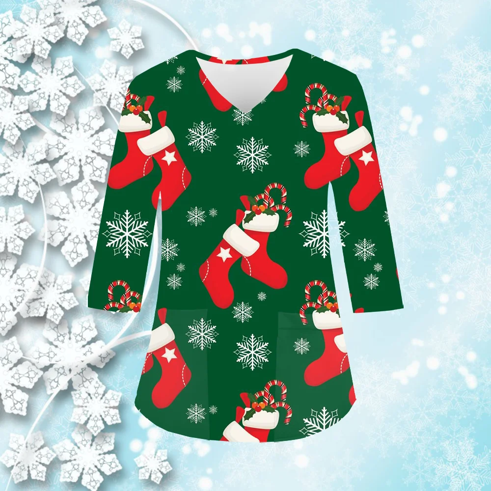 Осенне-рождественская медицинская форма с милым мультяшным принтом топы для