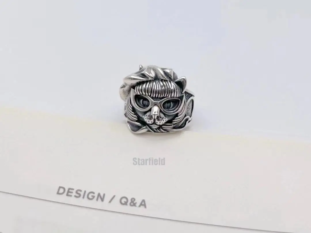 

New hand-made personalized open cat ring adjustable for men women ring guarantee 100% S925 Sterling Silver Retro Thai Silver