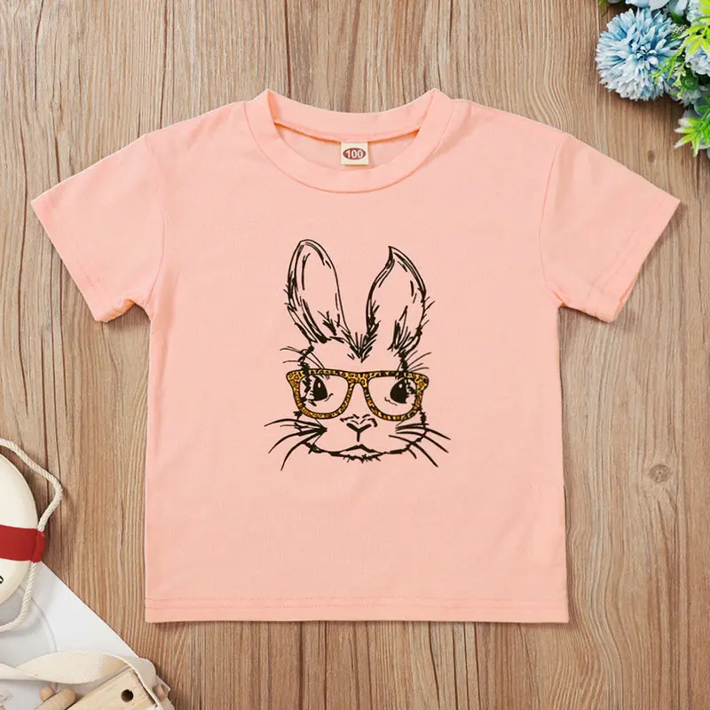 

2022 Easter Day Rabbit Children's Summer Clothing Short Sleeve Kids Girls Pink Tshirt Cotton Holiday T Shirt Child Girl Tee Tops