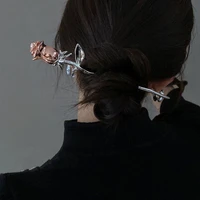 2022 new elegant metal rose hairpin chinese simple hair sticks for women diy hairstyle hair dish accessories trendy hair clip