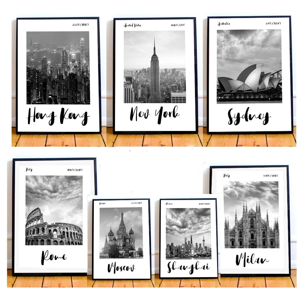 

Modern City Travel Poster Prints Home Decor Black And White Art New York London Sydney Tokyo Landscape Canvas Painting Wall Art