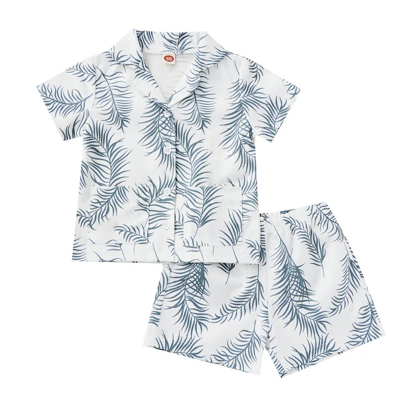 

Children Boys Clothes Short Sets Summer 2023 Two-piece Suit Leaves Short Sleeve Gentleman Shirt and Shorts 12 Months to 5 Years
