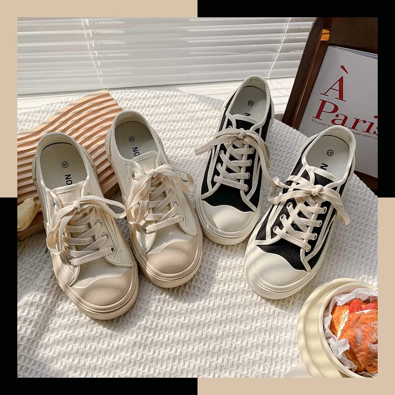 

2022 New Retro Small Fragrant Canvas Shoes Women's Round Head Light Luxury Women's Shoes Sneakers