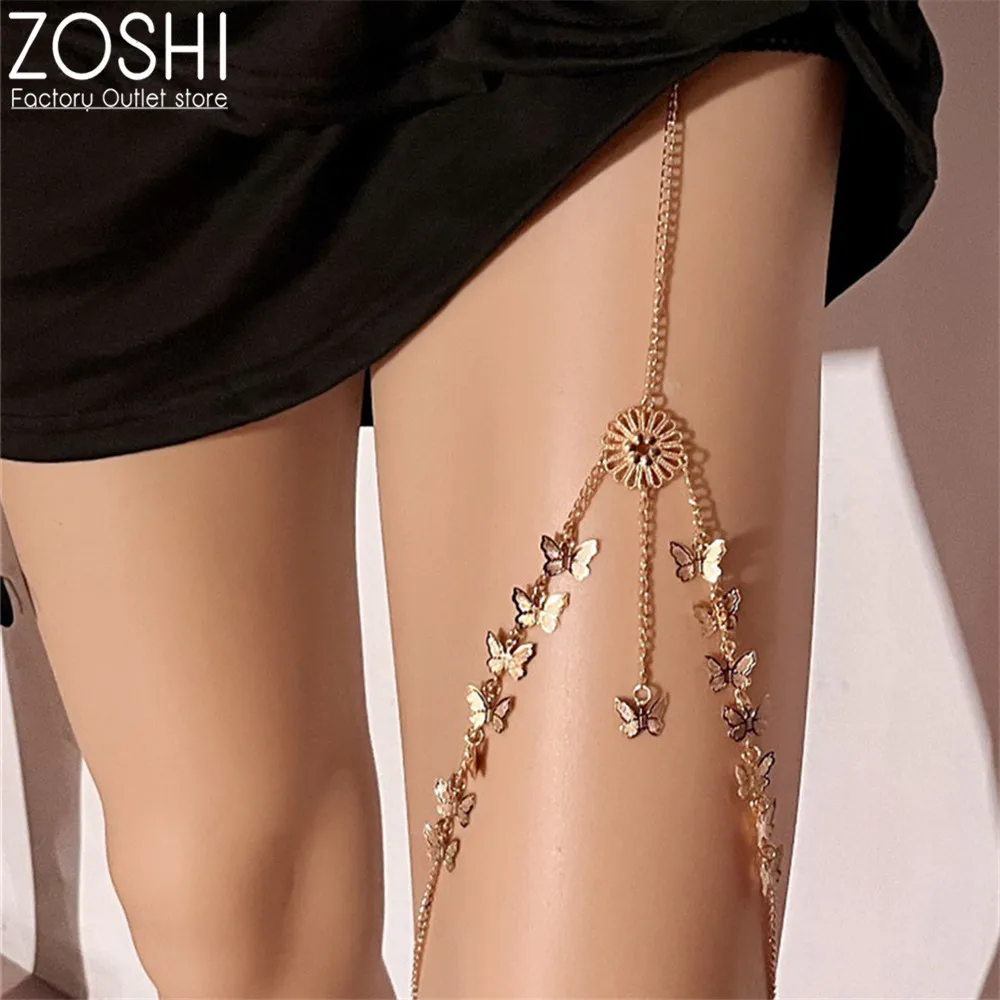 

Fashion Bohemia Gold Color Butterfly Leg Chain Coins Flower Metal Chain Body Jewelry For Women Summer Beach Jewelry Thigh Chain