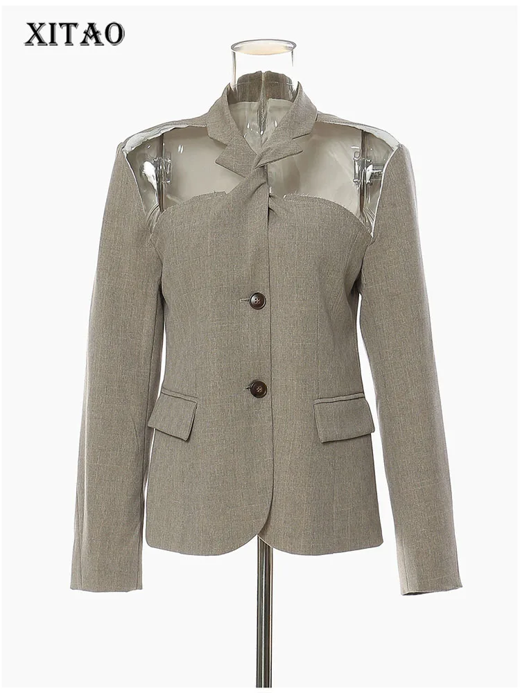 

XITAO Solid Color Patchwork Zipper Blazer Hollow Out Single Breasted 2022 Autumn New Arrival Casual Fashion All Match WLD13443