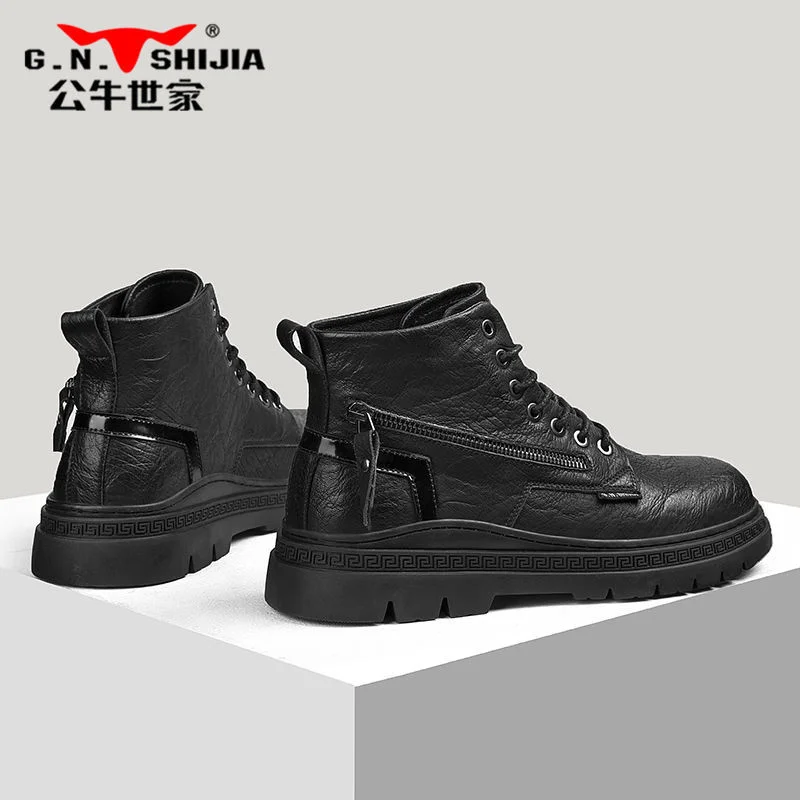 

High quality Bull Aristocratic Martin Boots Men's Leather Fashion British High top Shoes Middle Versatile Work