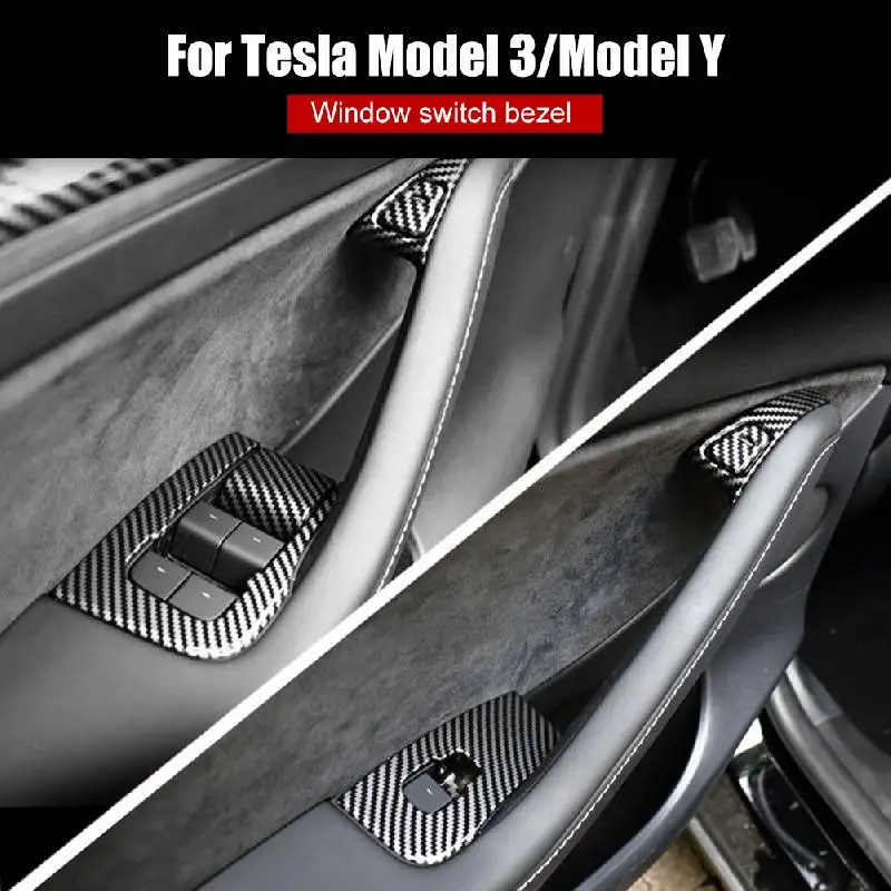 

14 Pcs Carbon Fiber ABS Switch Panel Cover Sticker Car Interiordoor Window Lift Switch Panel Trim Bezel Self For Tesla Model 3 Y