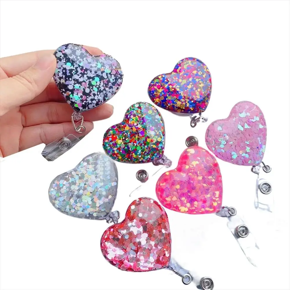 Выдвижной держатель для бейджа Love Heart блестящий вращающийся на 360° катушка