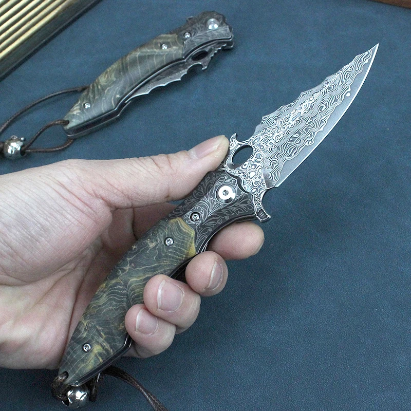 

Pocket Folding Knife Wood Handle Flipper Assisted VG10 Damascus Steel Blade Tactical Hunting Outdoor Survival EDC Tool For Men G