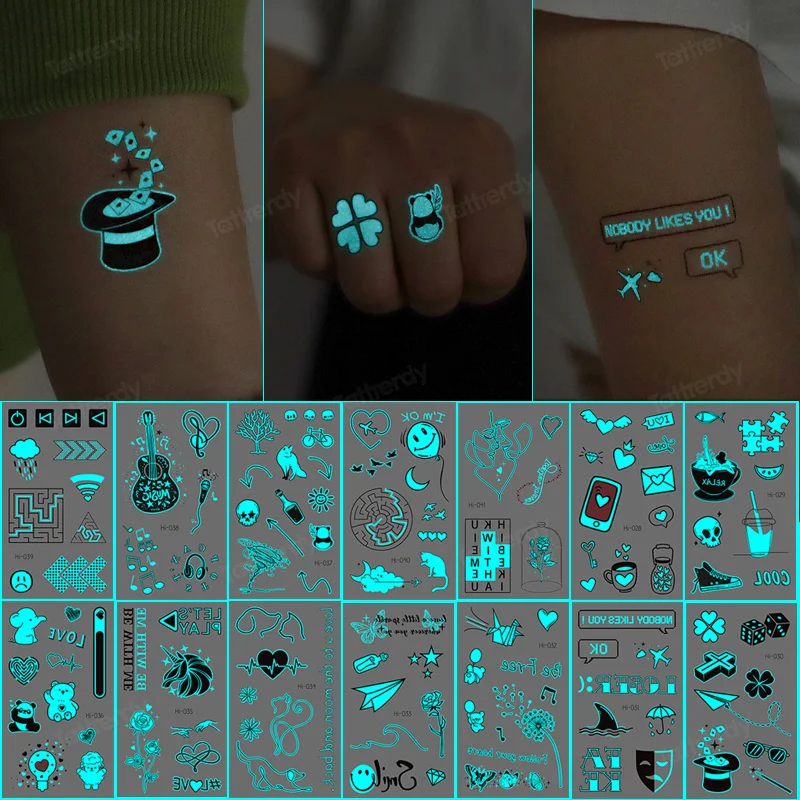 

12Pcs Luminous Temporary Tattoo Sticker Children Face Finger Glowing Tattoo Children Body Art Tattoo Cute Rainbow Tattoo Cartoon