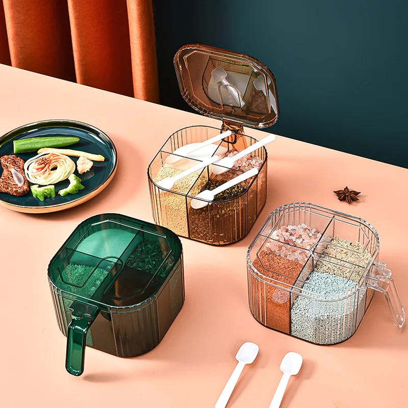 

Kitchen Storage Four-in-one Seasoning Box Salt and Monosodium Glutamate Four-grid Light Luxury Style Seasoning Jar for Kitchen