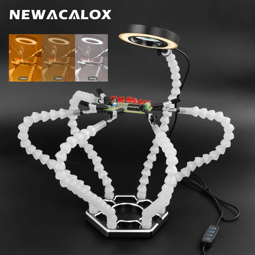 

Паяльная станция NEWACALOX, «третья рука» со светодиодной подсветкой и лупой 3X, 6 гибких рук, для поделок, ювелирных изделий, сварочных цехов