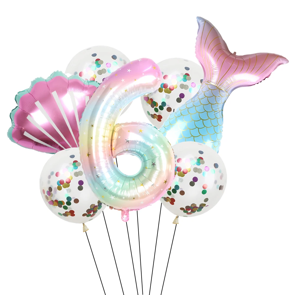 Фольгированные воздушные шары в виде хвоста русалки 7 шт. ракушки 40 дюймов