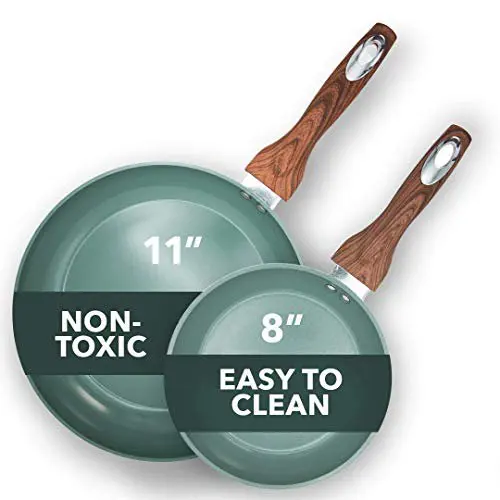 

8 inch & 11 inch Frypan with Wood Handle and Aluminum Body – Green