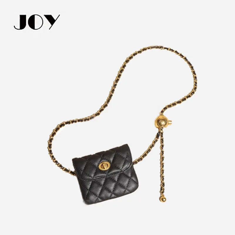 

JOY Small Golden Ball Rotary Buckle Small Square Bag Waist Bag Ladies Messenger Bag Fashion Accessories Chain Bag