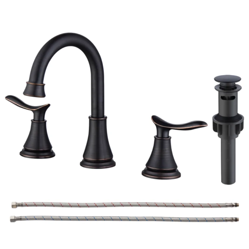 

2-Handle 8 Inch Widespread Bathroom Sink Faucet Oil Rubbed Bronze Lavatory Faucet 3 Hole 360° Swivel Spout Vanity