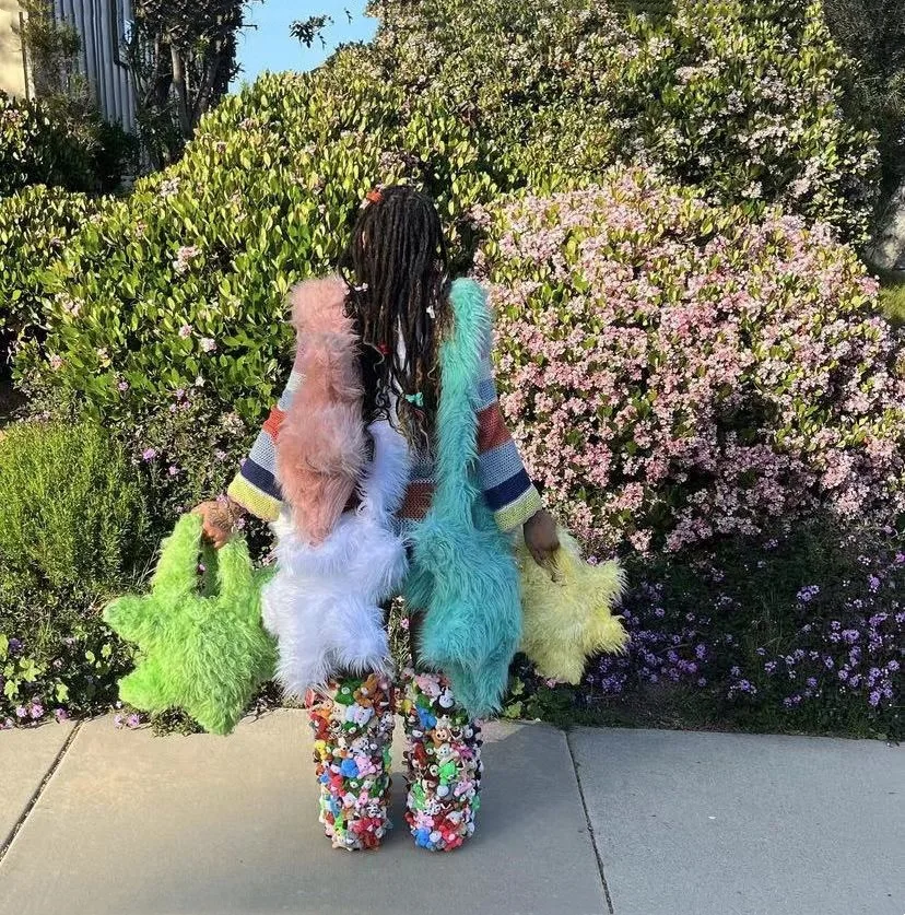 Star Design Crossbody Bags for Women Fluffy Plush Shoulder Bag Faux Mongolian Fur Bag Luxury Soft Women Handbags and Purses Tote