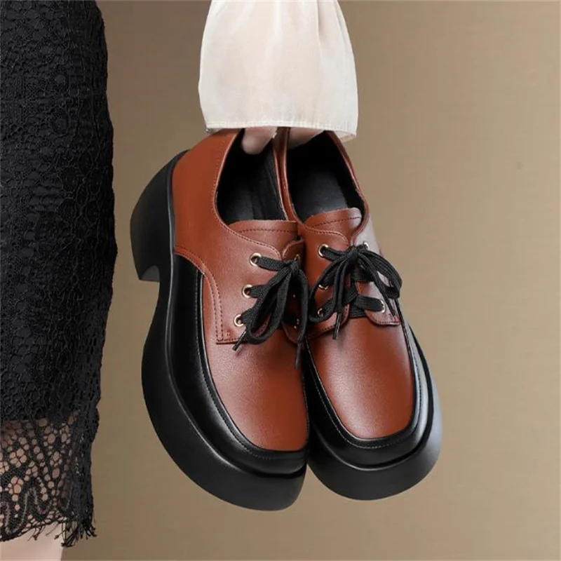 Женские туфли из мягкой кожи на шнуровке 6 см