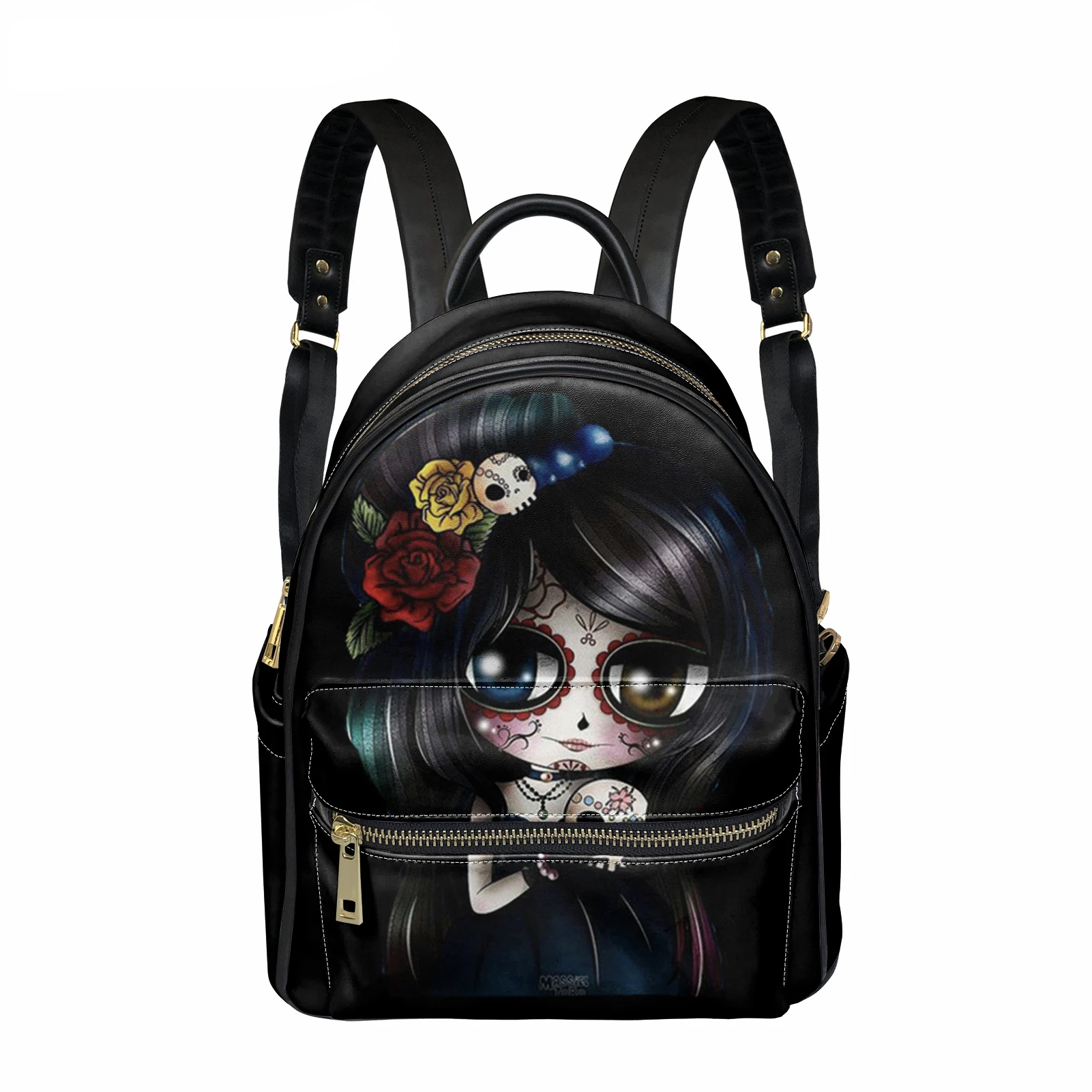 

Fashion Women Backpacks Gothic Girls Print Brand Waterproof Packbag DIY PU Leather Backpack for Teenage Girls