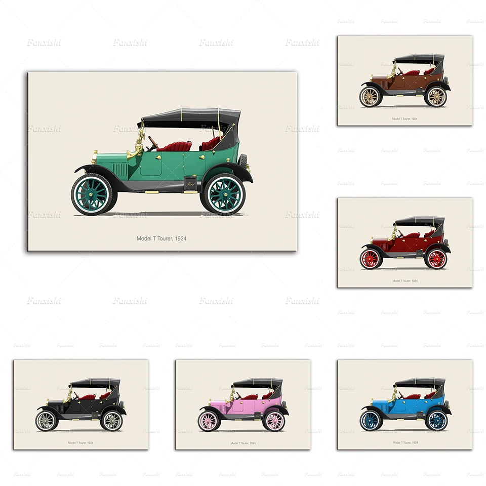 

Винтажный постер Ford Model T для старого автомобиля, домашний декор, Картина на холсте, Мультяшные настенные художественные принты, модульные к...