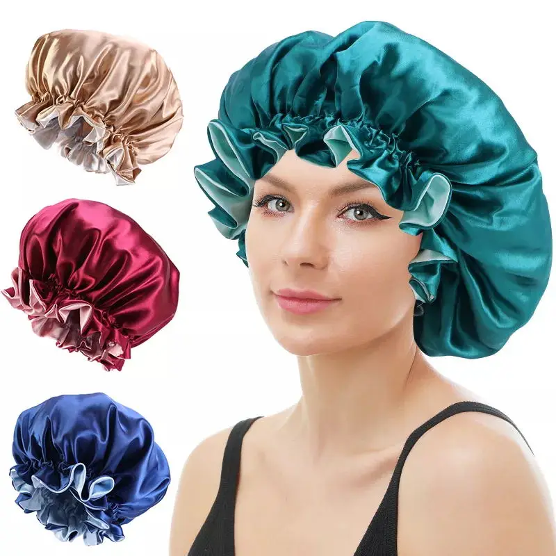 

New large Reversible Satin Bonnet Hair Caps Silky Double Layer Sleep Night Cap Head Cover Hat For Curly Springy Hair Accessories