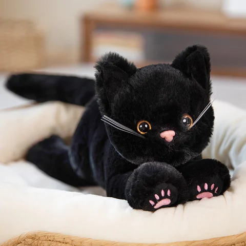53 см Kawaii Лежащая кукла-кошка, пушистая плюшевая подушка для домашних животных, коричневые, серые, черные, белые, пластиковые шарики, полипропиленовый хлопок, Мягкая Реалистичная игрушка в подарок