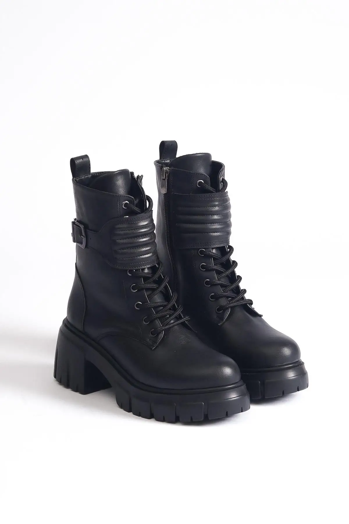 

Basskan CİLT-014 длинные сапоги с молнией на запястье на шнуровке на каблуках зимние черные