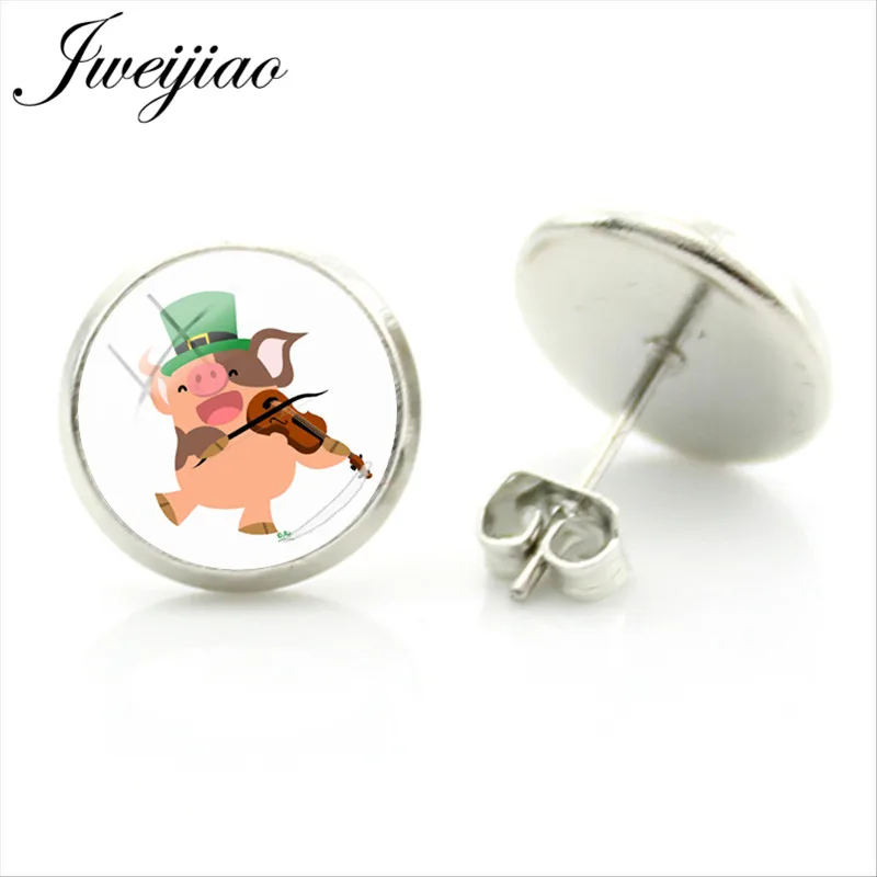 

NEW Cute Pig Ear Stud Earrings Play the violin Animal Happy Pig Earrings For Women Girl Kids Gift DIY Jewelry PG47