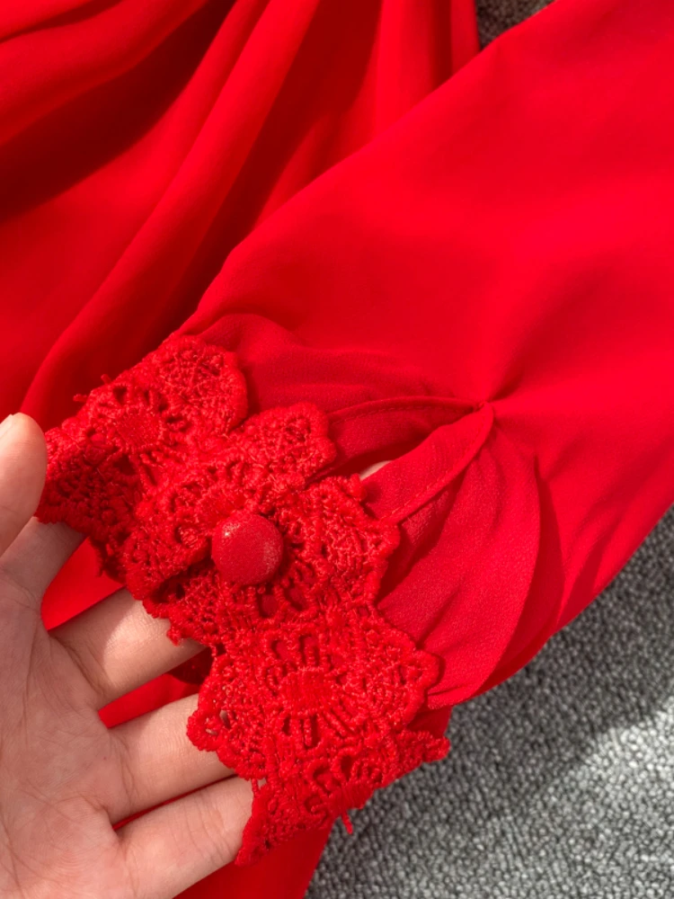 Красное длинное платье с капюшоном женские элегантные шифоновые пляжные платья