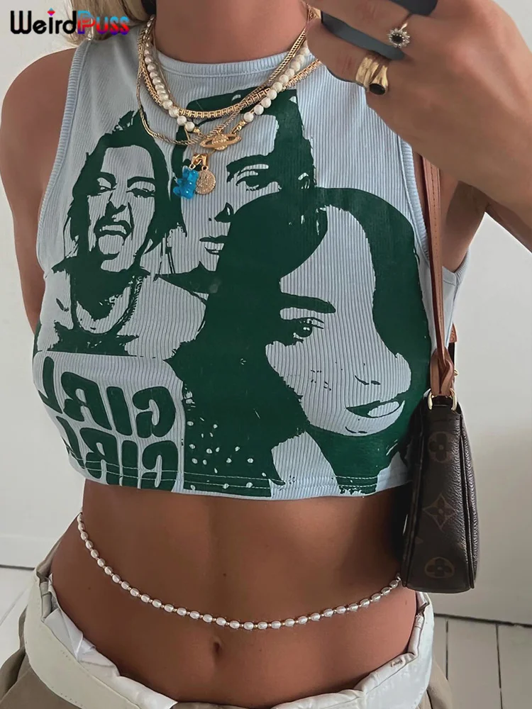 

Майка странная Puss Y2K Женская в рубчик, хипстерский облегающий Топ без рукавов, универсальная эластичная уличная одежда, Спортивный Повседне...