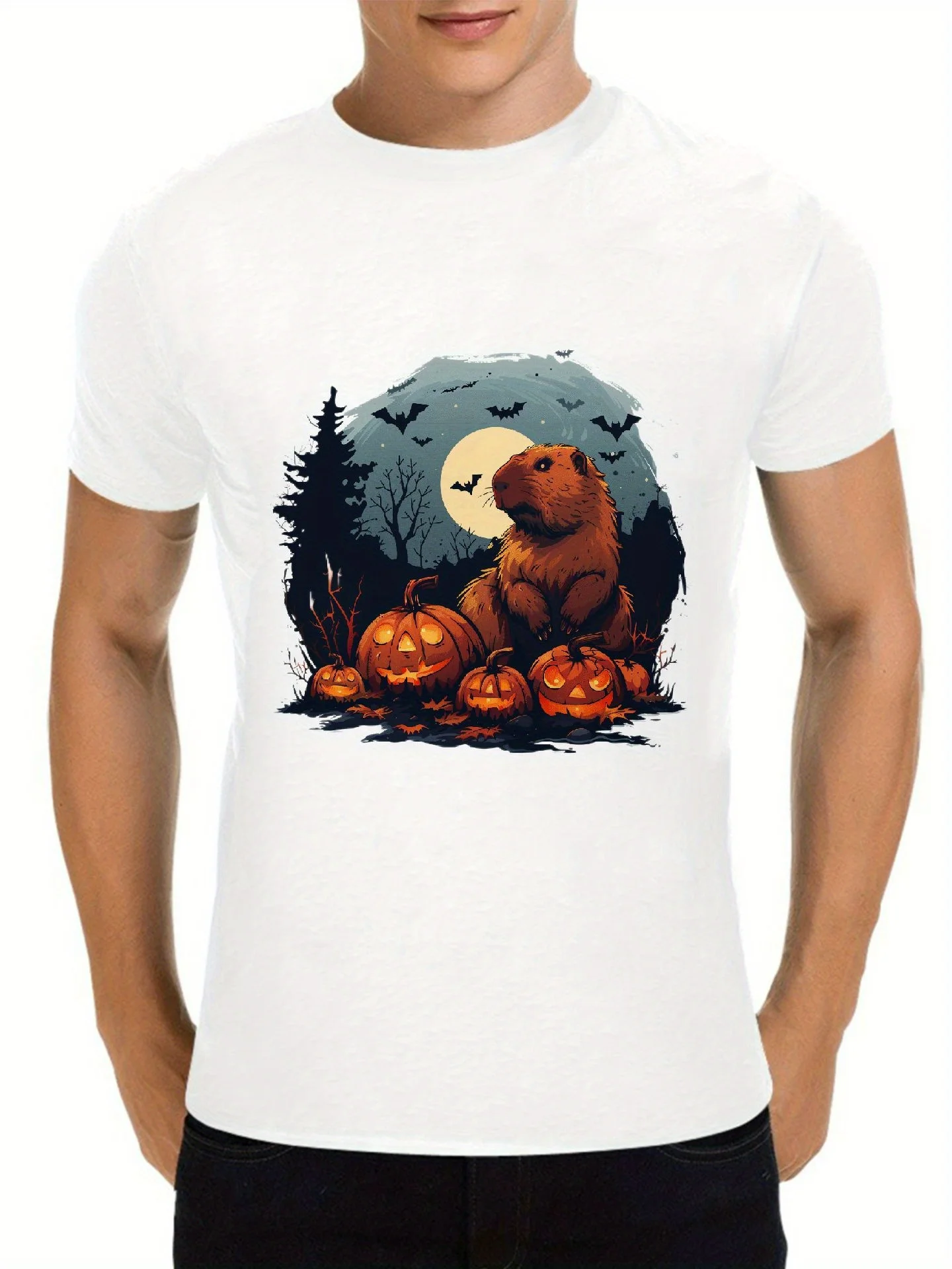 Модная американская мужская футболка с принтом Night Halloween повседневная круглым