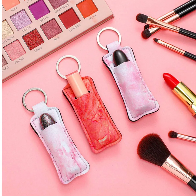 

1pc Creative Keychain Neoprene Chapstick Holders Lipstick Cases Cover Portable Balm Holders Marble Style Keyring Party Gifts New