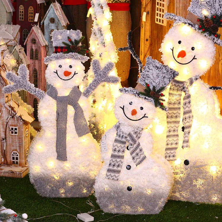 120cm Christmas Iron Flocking Luminous Snowman Shopping Mall Hotel Window Festive Atmosphere Scene Decoration Ornaments Navidad