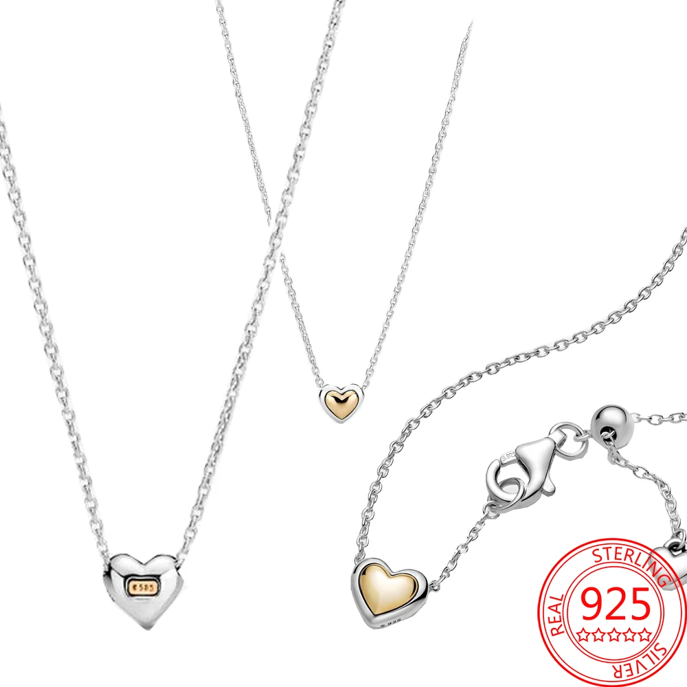 

Luxury 14k Yellow Gold Domed Golden Heart Collier Necklace 925 Sterling Silver Necklace for Girls Birthday Gift