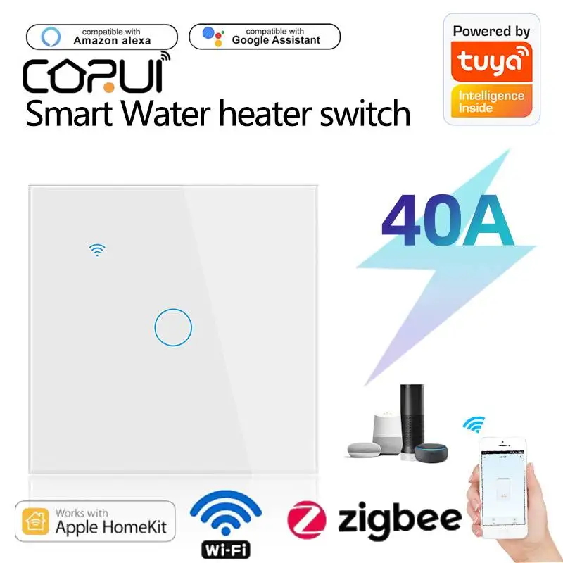 

CORUI Tuya Homekit Wifi ZigBee Smart Boiler Switch Water Heater 40A Support Alexa Google Home Voice Control Timer Automation