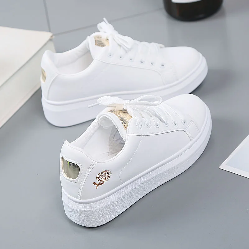 

2022Women Casual Shoes New Spring Women Shoes Fashion Embroidered White Sneakers Breathable Flower Lace-Up Women Sneakers