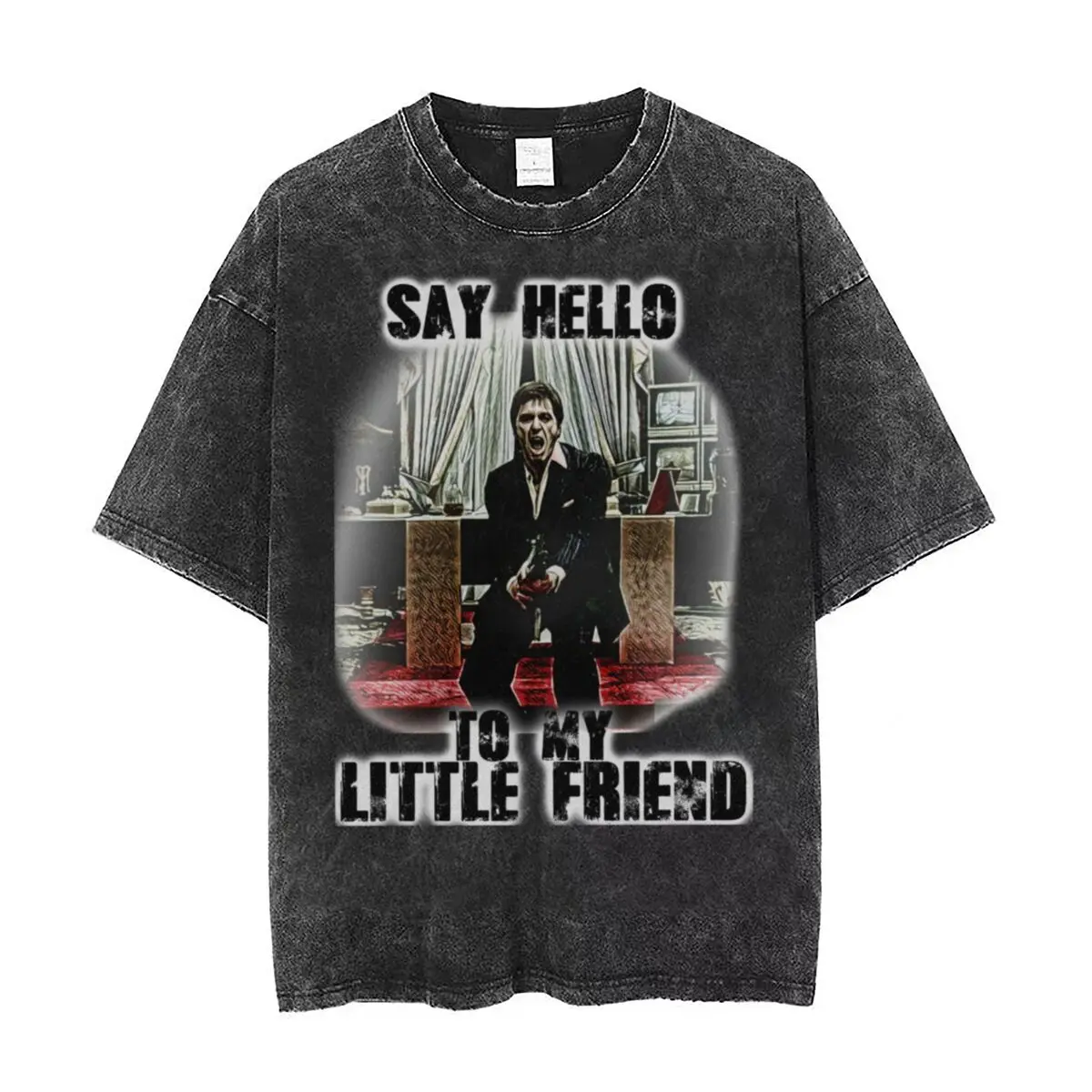

Say Hello To My Little Friend Scarface Washed T Shirts Streetwear Hip Hop T-Shirt Tees Tops Men Women Cotton Harajuku Summer