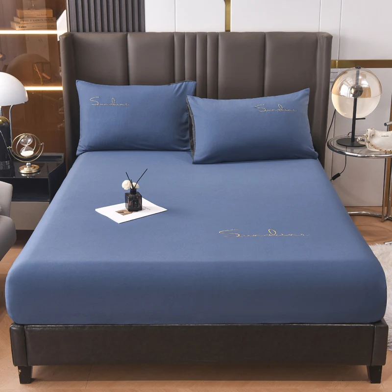 

25cm High Polyester Solid Clour Bed Fitted Sheet Mattress Cover Four Corners with Elastic Bedroom (NO Pillowcases)
