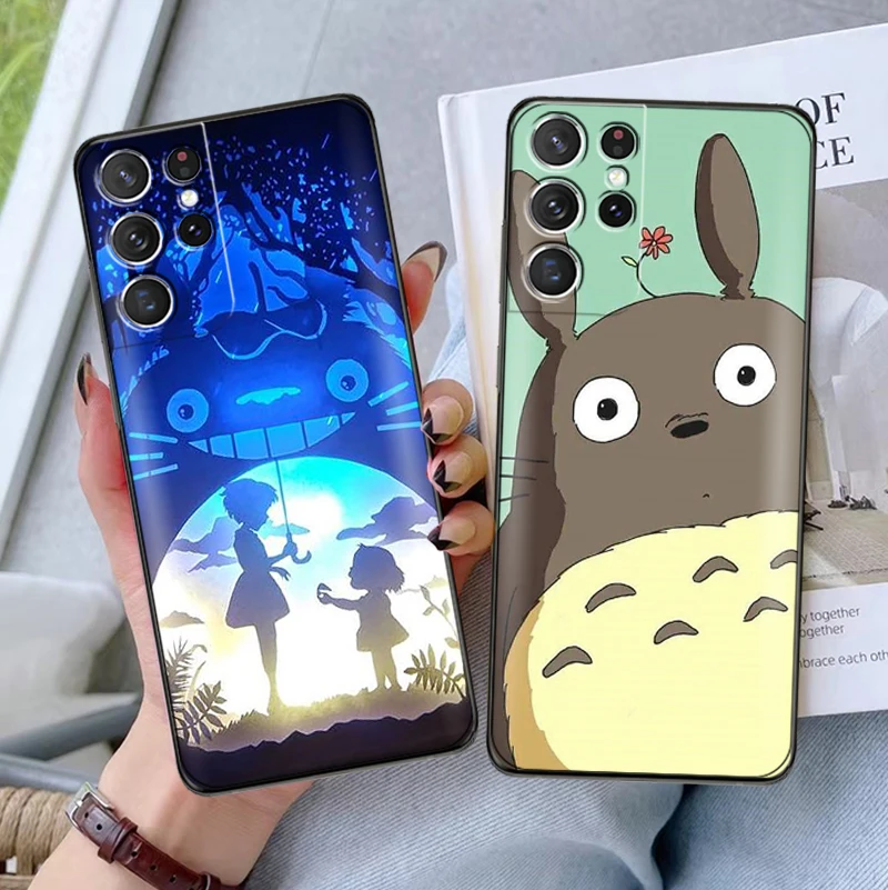 

Japan Anime Totoro Miyazaki Phone Case For Samsung Galaxy S22 S21 S20 Ultra FE 5G S22 S10 10E S9 Plus Black Soft Funda Coque