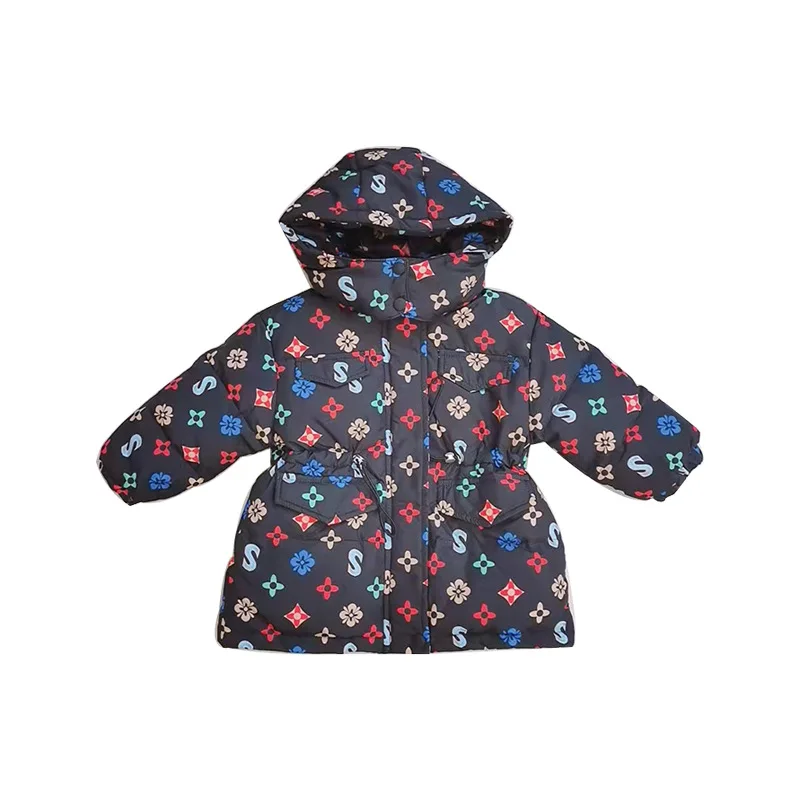 

Winter new girls' hooded jacket Korean version of the trendy printed white duck down jacket down jacket