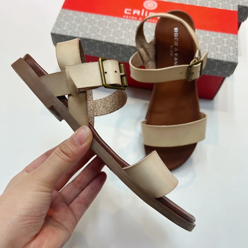 

Low Sandals Woman Leather Suit Female Beige Summer Heels Large Size Low-heeled Comfort Black Girls Big Flat Elastic Band